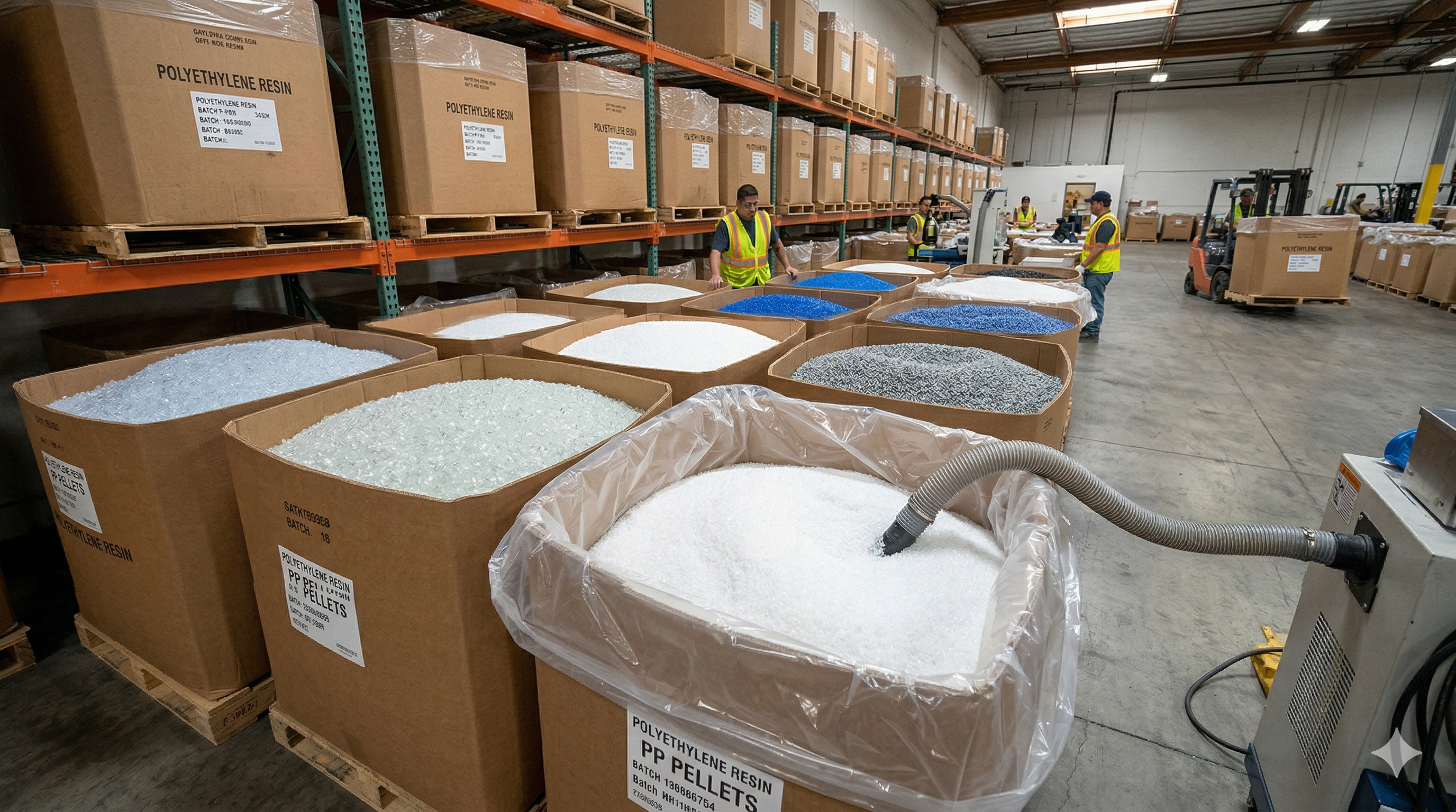 Polymer resin pellets in gaylord bulk containers